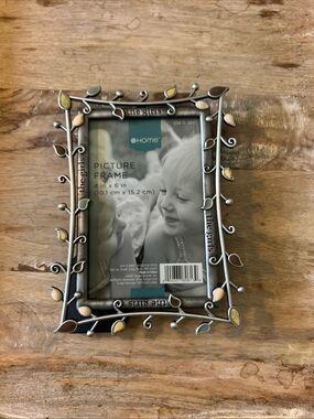 Source Unknown Silver Leaf Photo Frame with Cream, Tan, Brown Accents